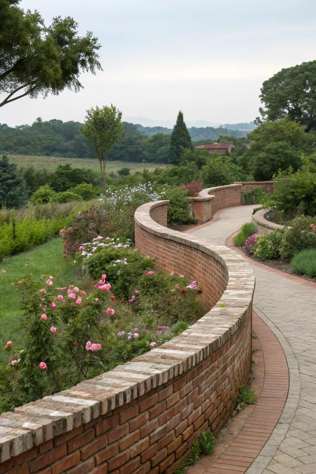 An elegant arched masonry boundary introducing movement to the garden.