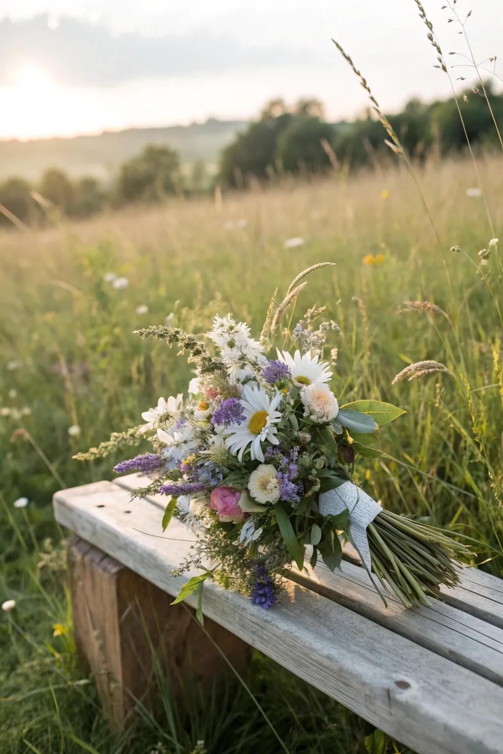 A delightful meadow-inspired bouquet ideal for a country-style wedding.
