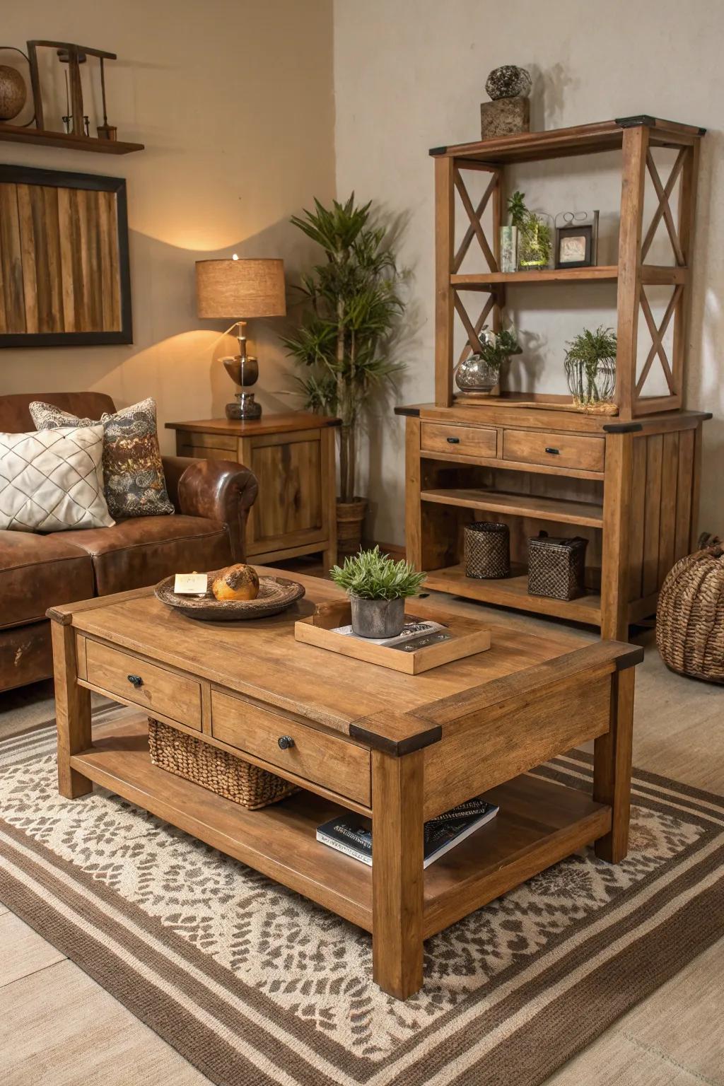 Comforting genuine timber shades evoke a friendly and organic atmosphere.