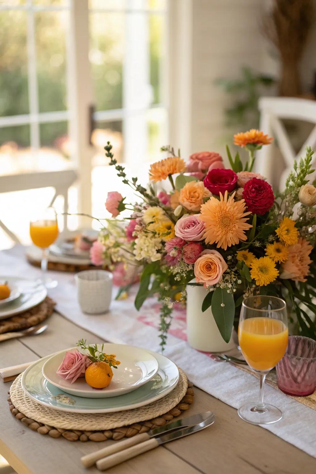 Seasonal flowers add elegance to your brunch display.