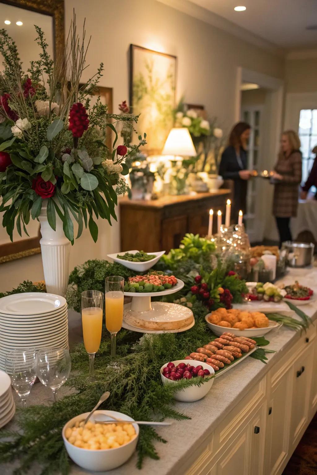 Seasonal greenery imparts an earthy sensation to your table's aesthetic.
