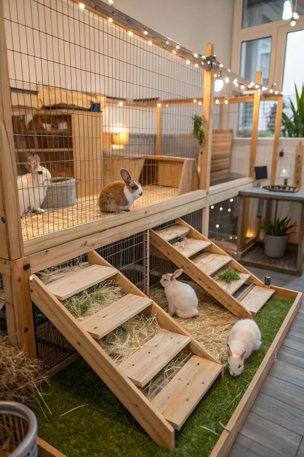An elevated design enriches exploration opportunities for rabbits.