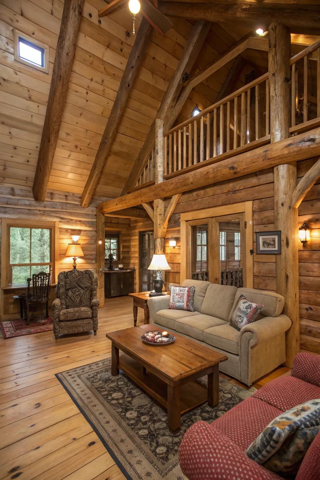 Natural wood features lend a welcoming, rustic vibe to this cabin.