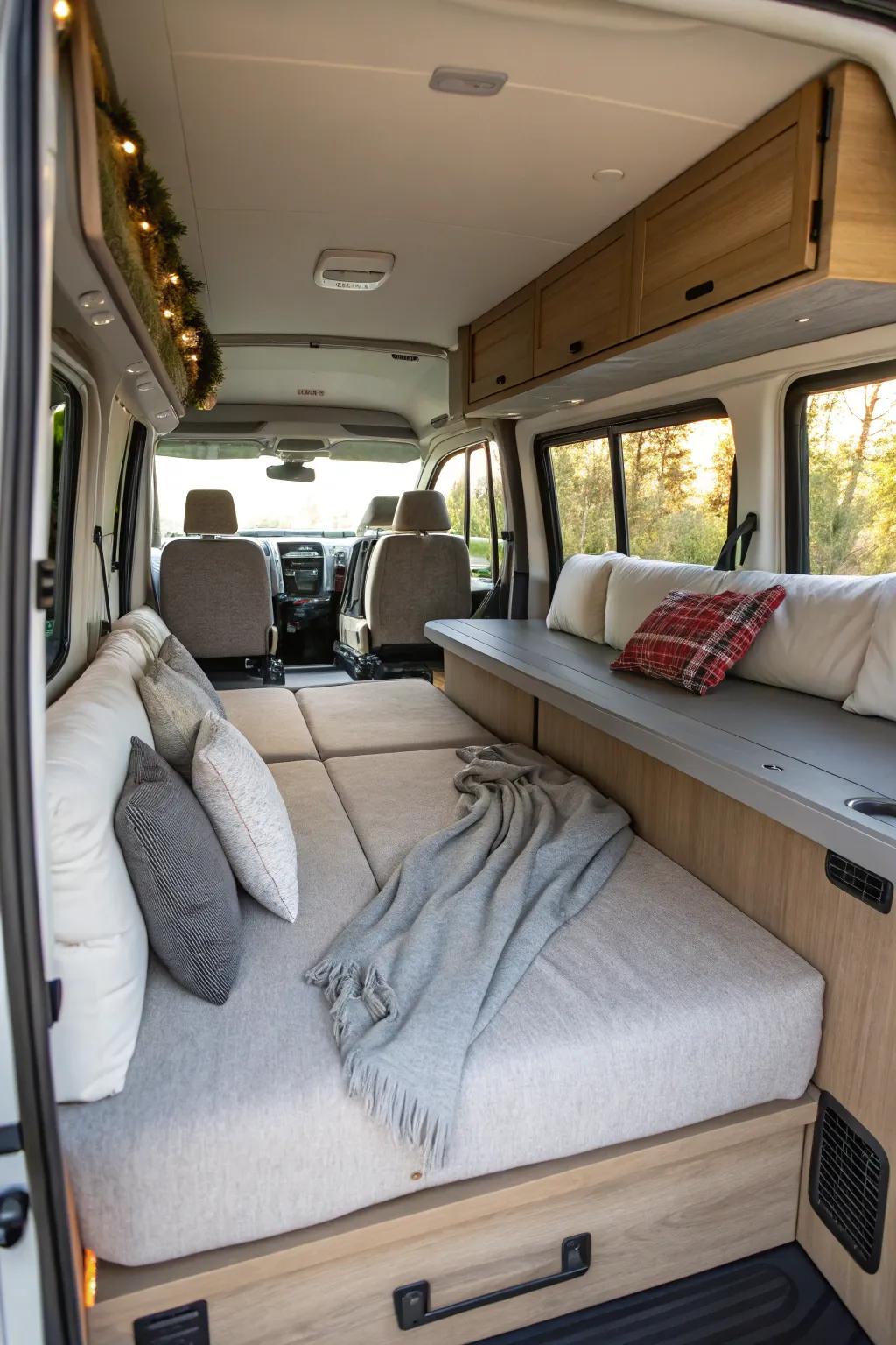 Convertible dinette beds efficiently serve as both a dining area and a sleeping space.