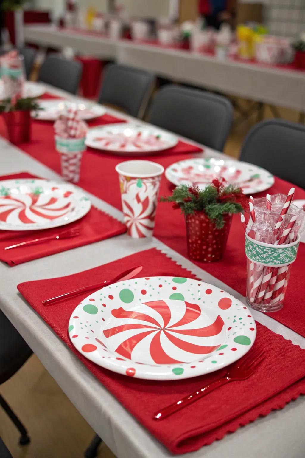 Elevate your table with peppermint stick-themed settings.