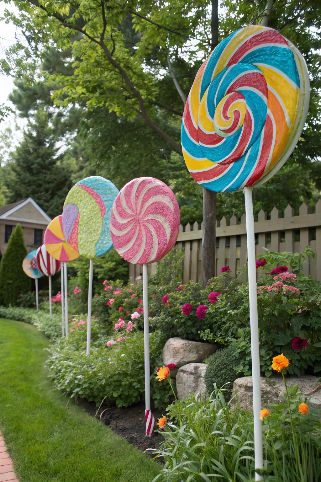 Monumental candy sticks infuse a whimsical nuance into the celebration's aesthetic