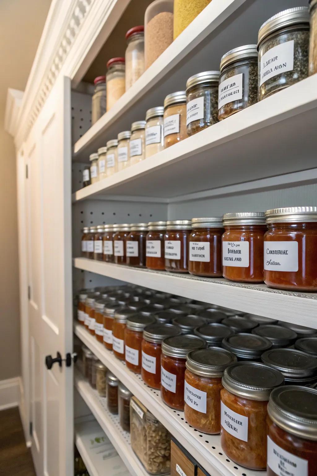 Easily locate items with tagged canning jars in your storage area.