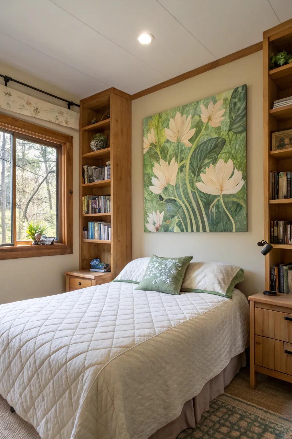 Incorporate tranquility with a nature-centered surface embellishment.