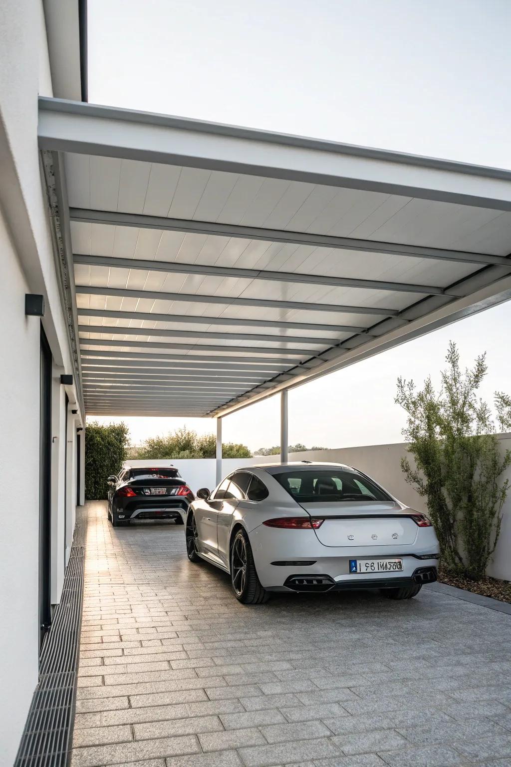 A minimalist carport displaying sharp lines and a polished, modern attraction.