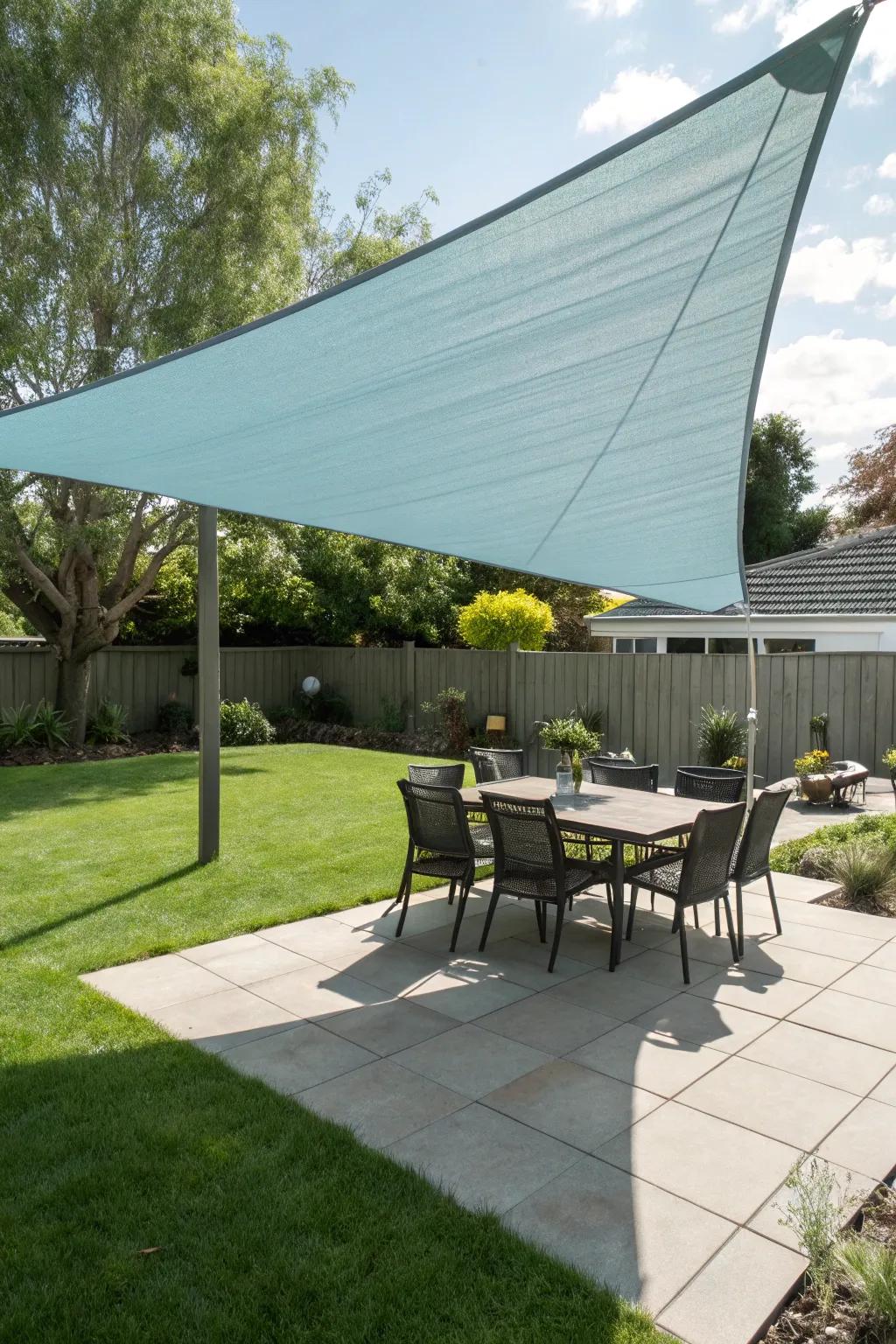 A shade sail provides a streamlined, contemporary option for patio shading.