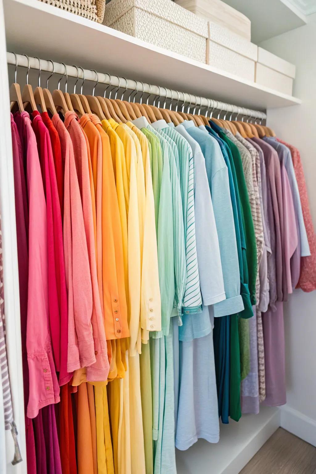 Color-coding your wardrobe adds structure and visual delight to your closet.