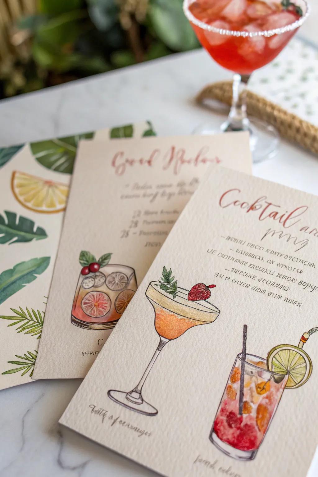 Highlight your unique beverages with cocktail-themed invite illustrations.