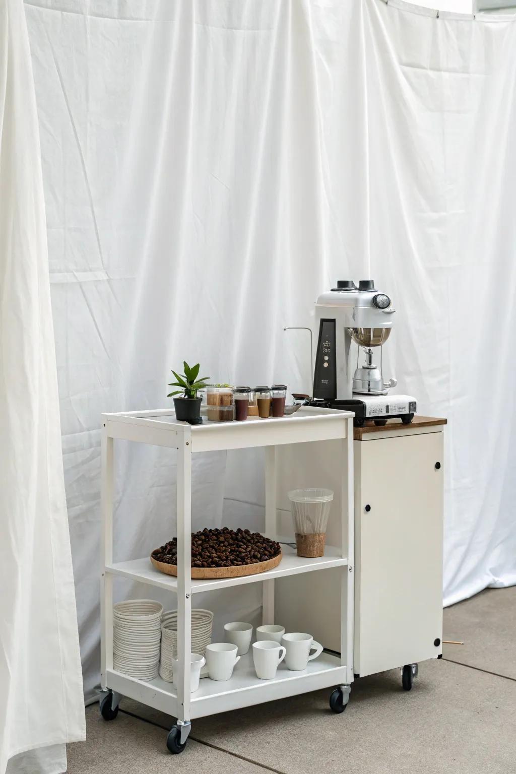 A minimalist coffee cart arrangement for a tidy morning.
