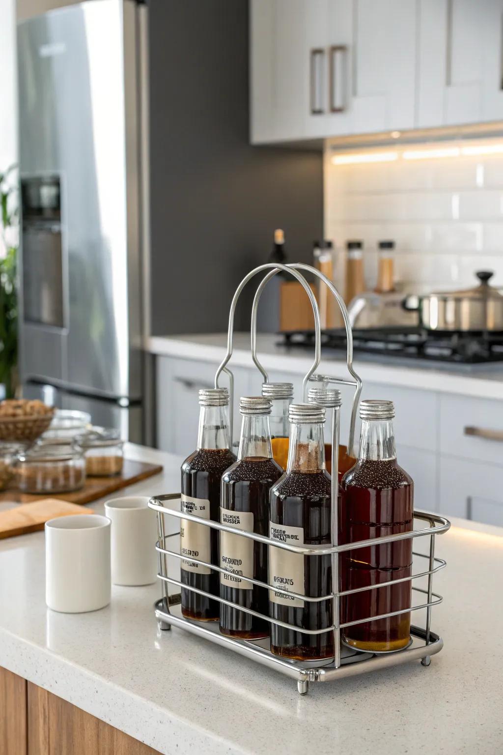 Smooth metallic wire holder for a minimalist and modern appeal.