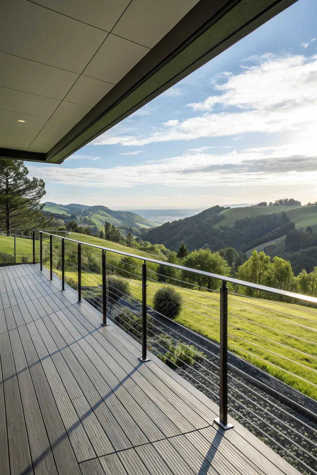 Clear views with cable railings for a sleek, contemporary visual.