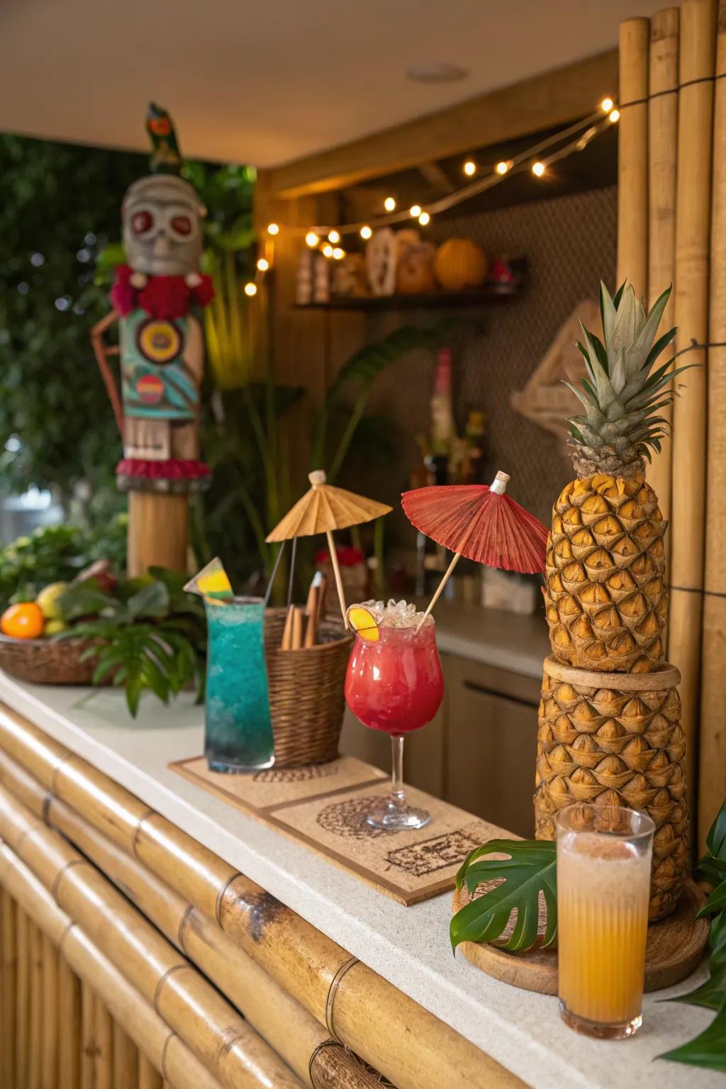 Bring the essence of the beach into your home with a bar designed around a tropical theme.