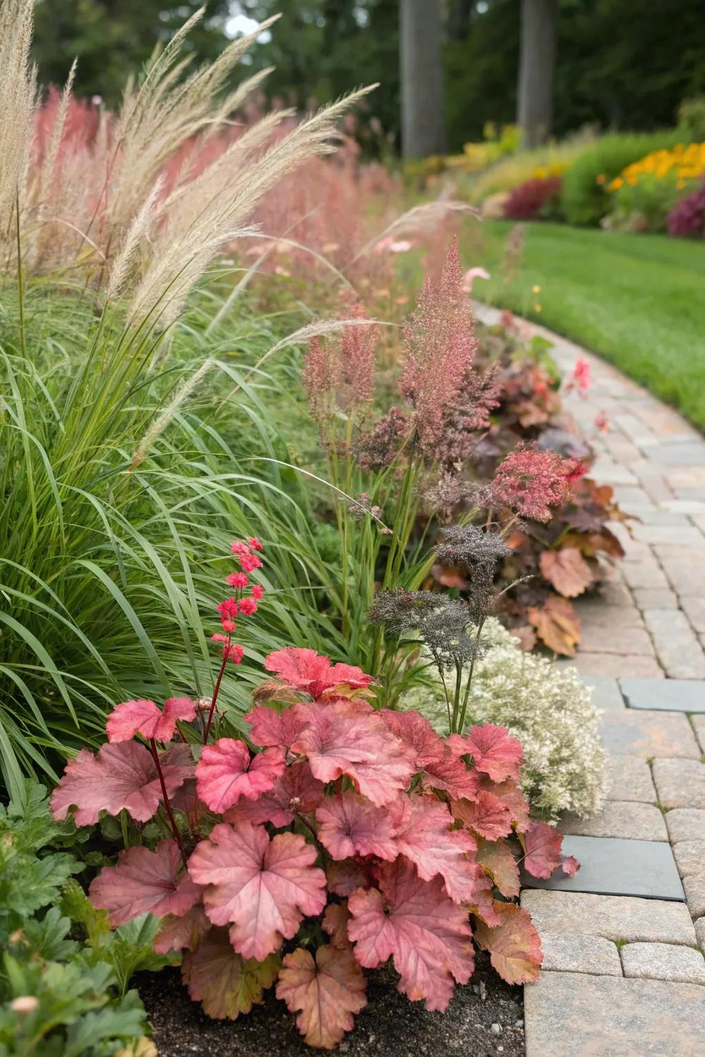 Melody chimes alongside sculptural grasses produce a vibrant and ever-shifting garden vista.