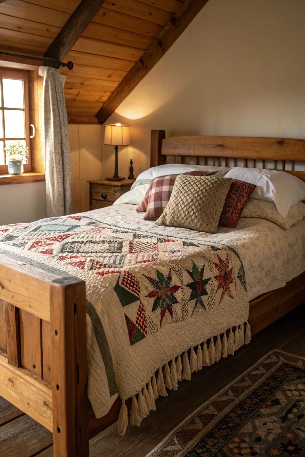 A comfortable chamber embellished with layers of timeless fabrics.
