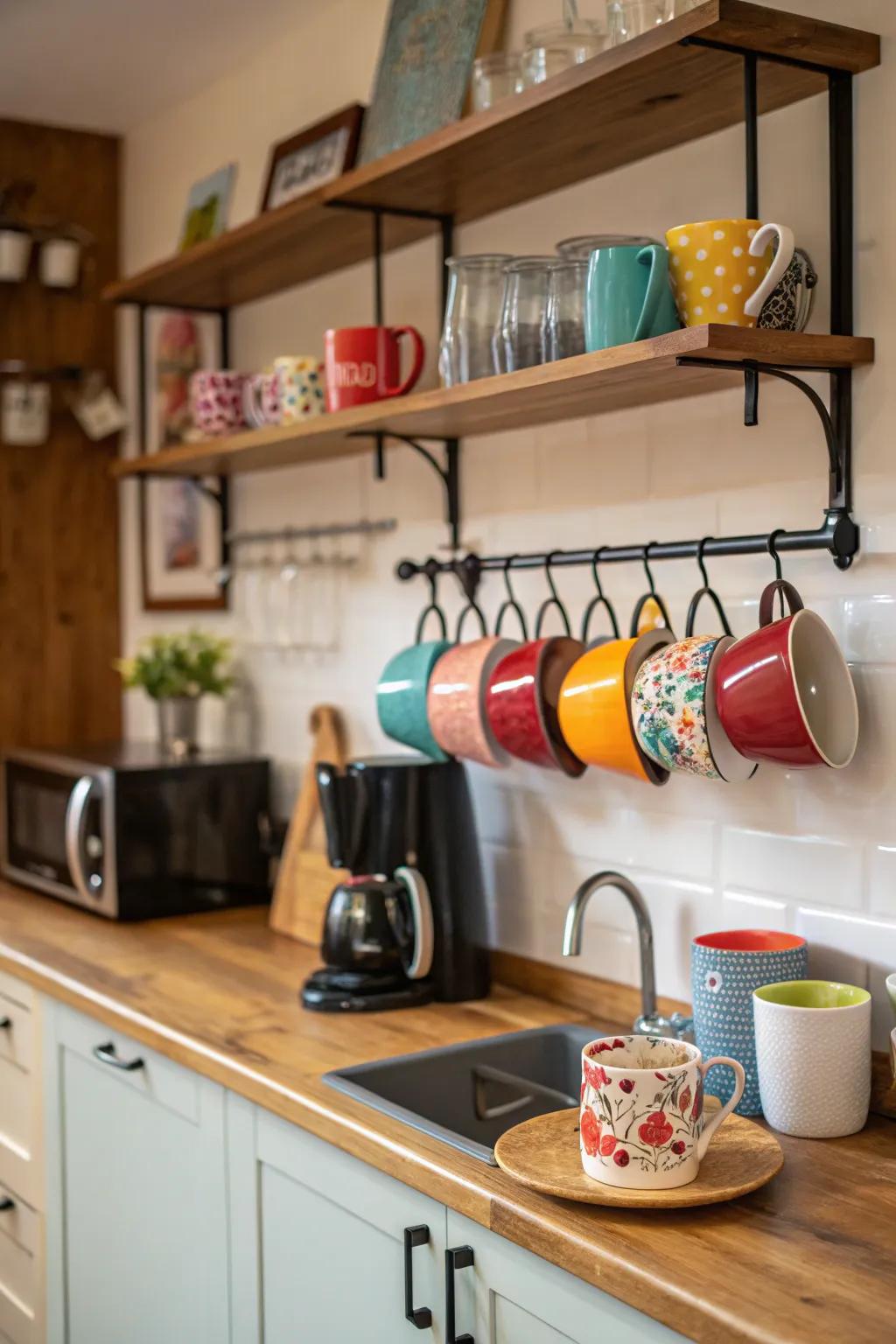 Showcase your favorite mugs to give your coffee station a personal identity.