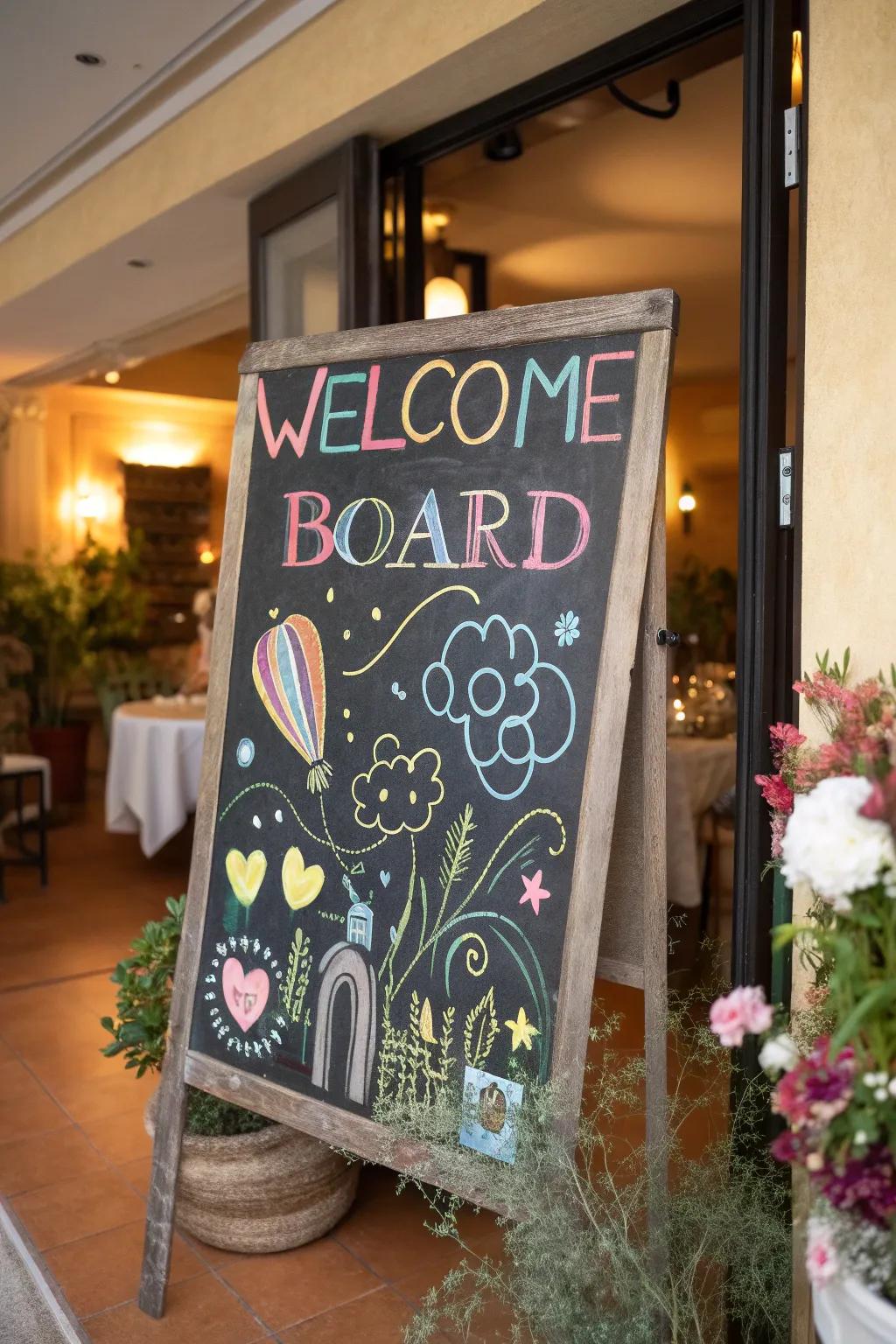 A slate board welcome allows for limitless personalization and creativity.