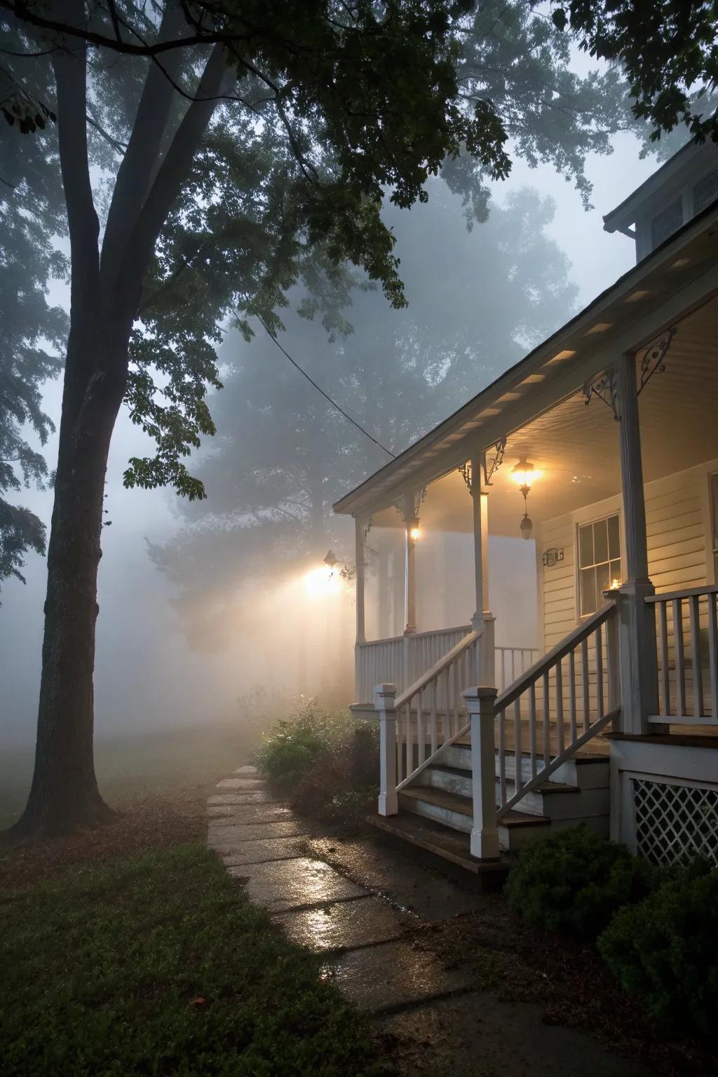 A foggy entrance adds instant Halloween mystique.