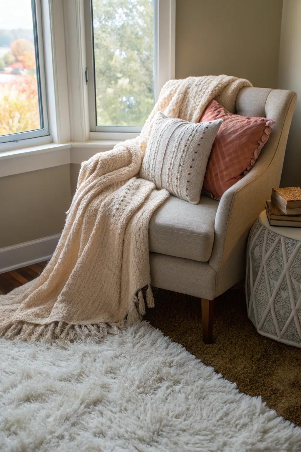 A snug corner featuring inviting textures.