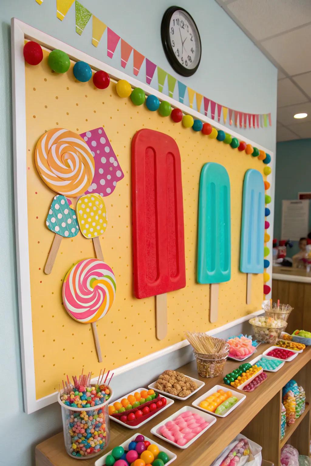 Delightful Summer Confections bulletin board featuring colorful trimmings.