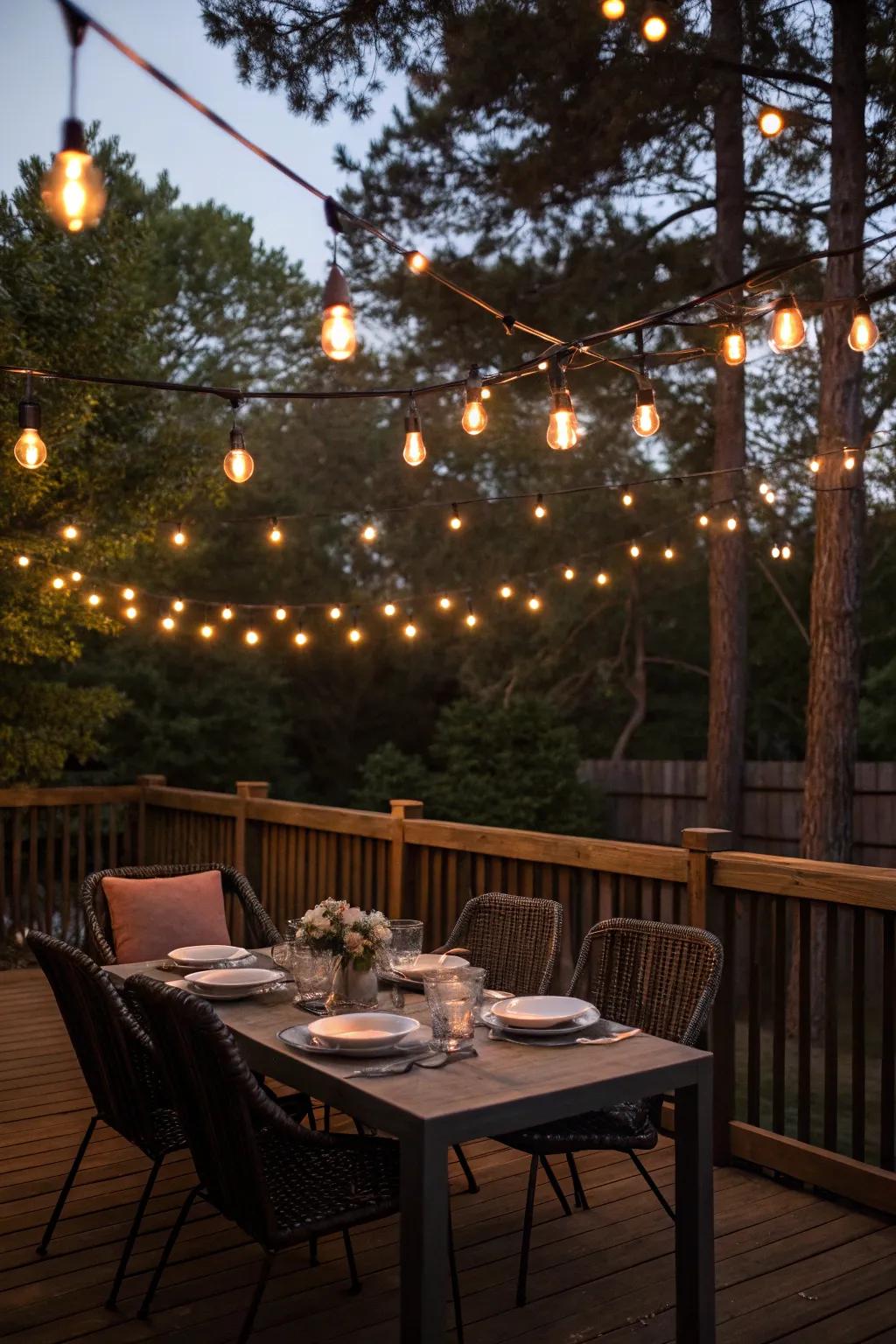String lights introduce an enchanting dimension to your deck party.
