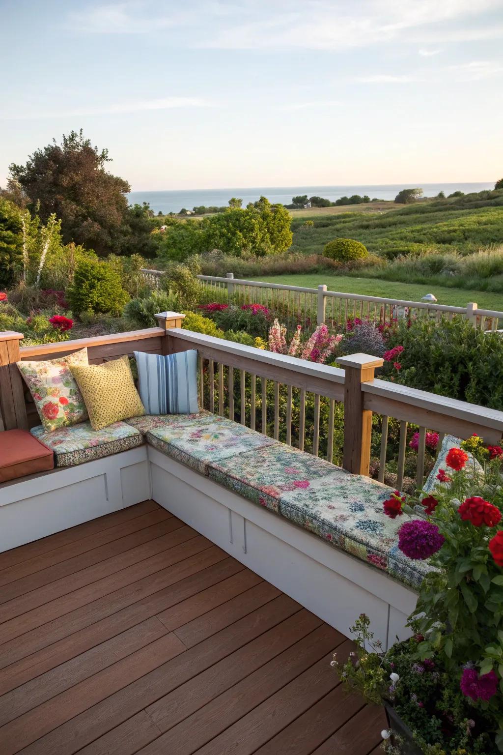 L-shaped seating that maximizes corner space on your deck.