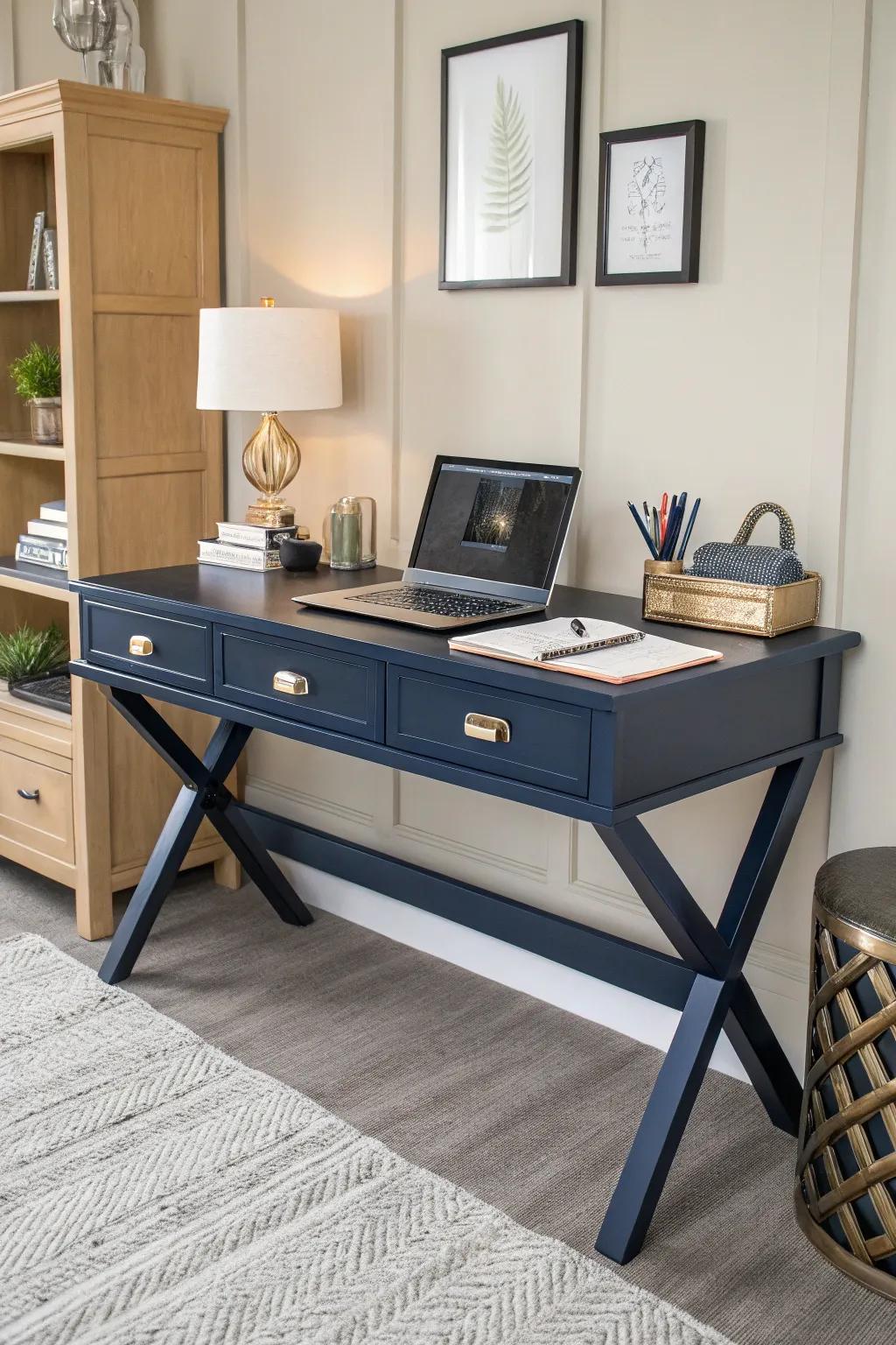 Sophisticated indigo brings a modern edge to this home office.