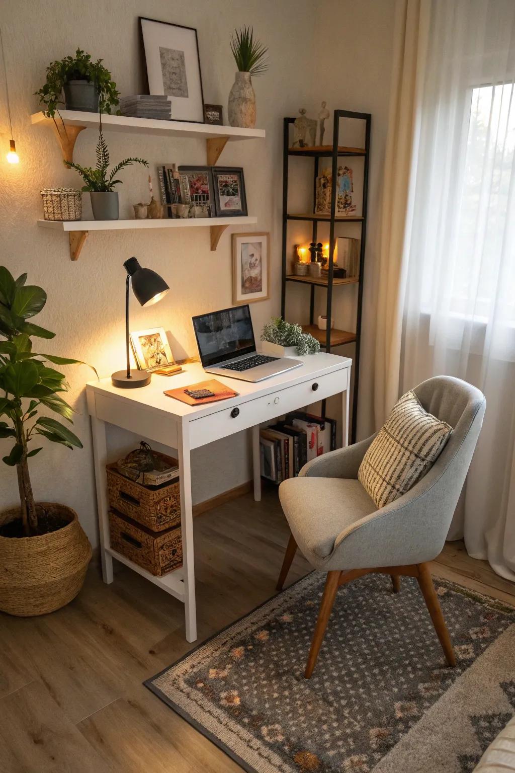 Nook desks efficiently utilize space, fitting neatly into the living room design.