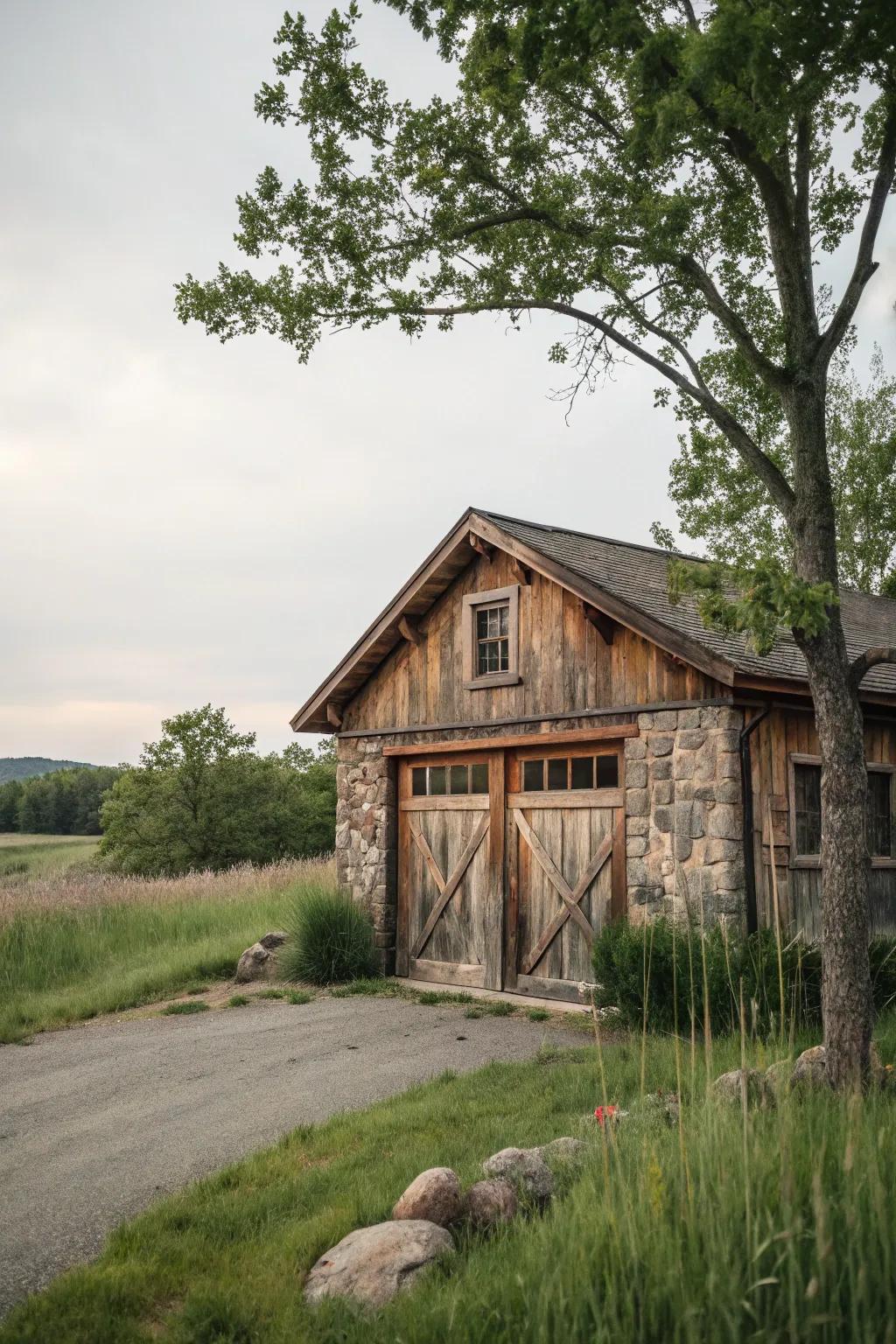 A cozy rustic garage retreat evoking the comforting embrace of nature.