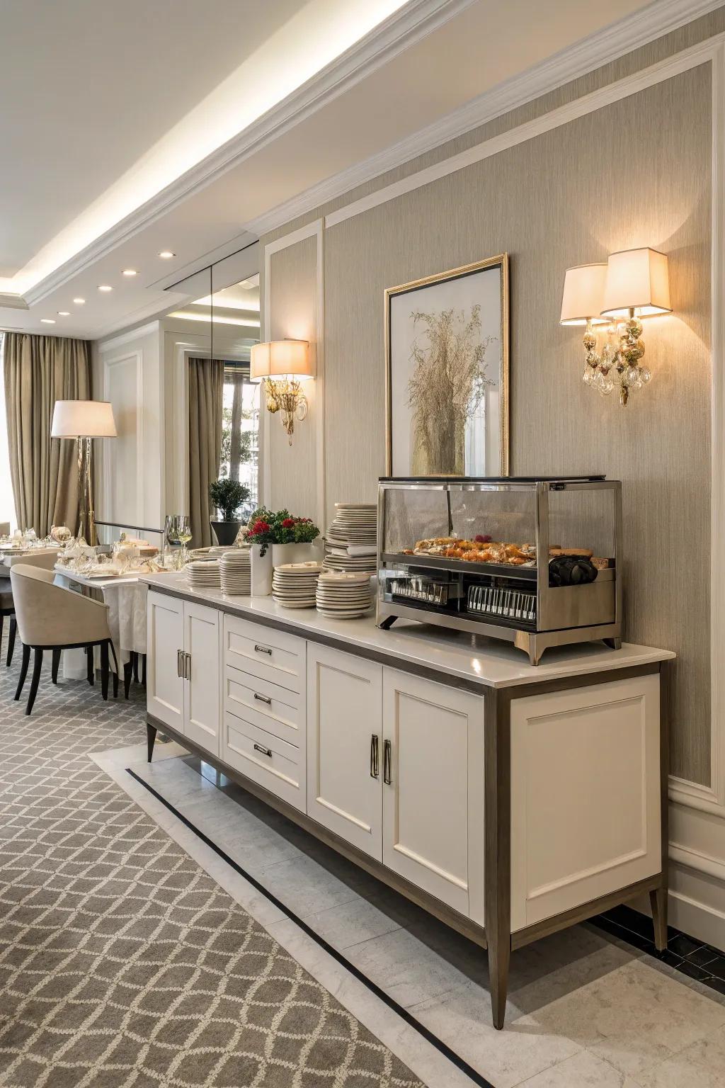 A contemporary minimalist buffet that celebrates simplicity and refinement.