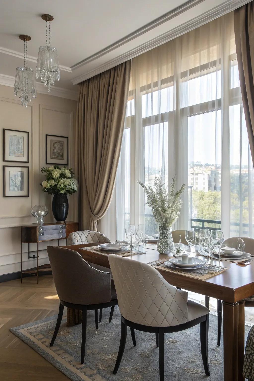 Elegant window finishes introduce a note of refinement and seclusion.