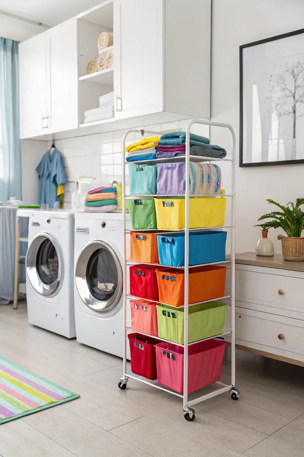 Neatly sort your laundry using a chic multi-section cart.