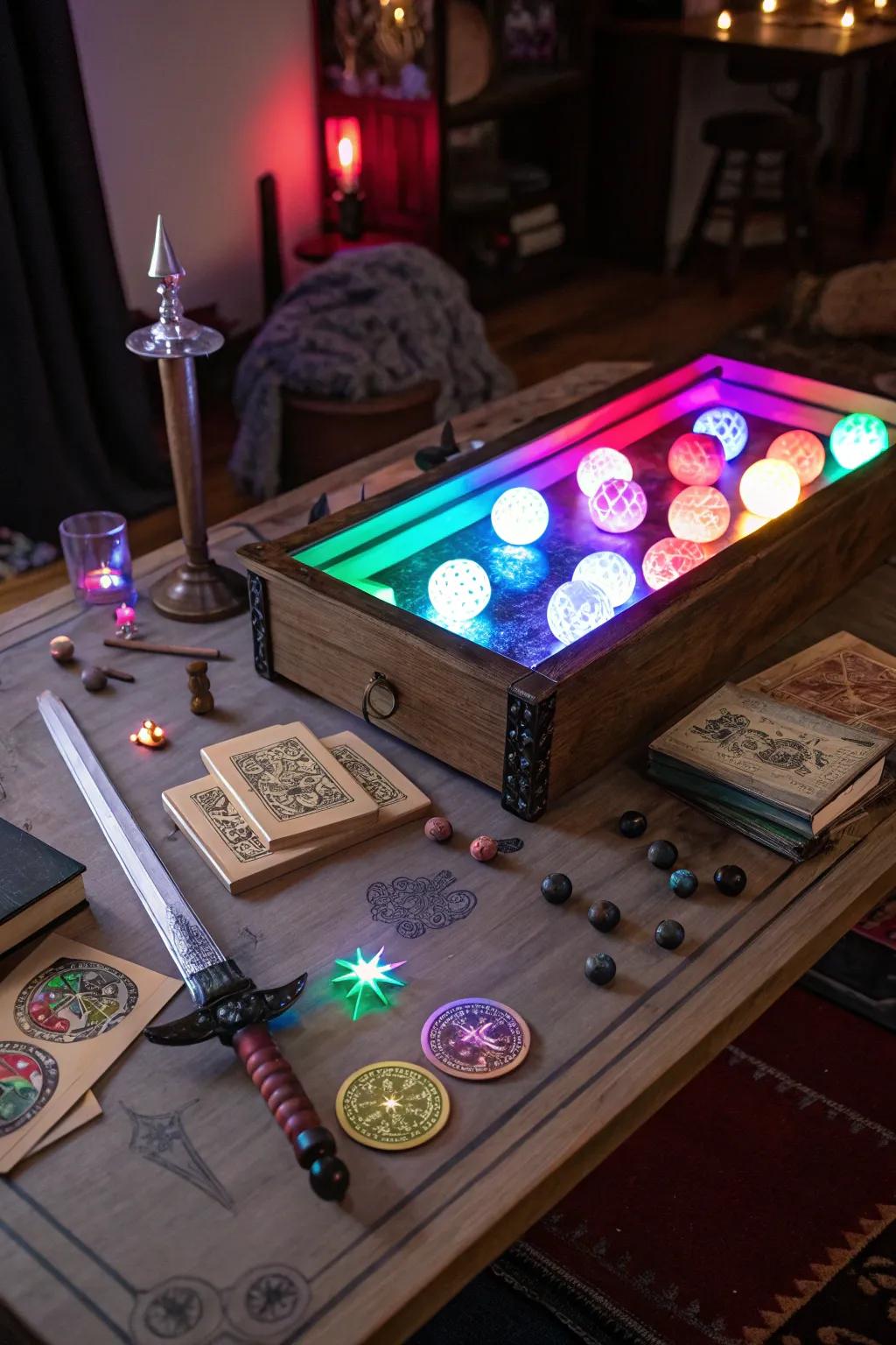 LED lights establish a fitting scene for your epic journey.