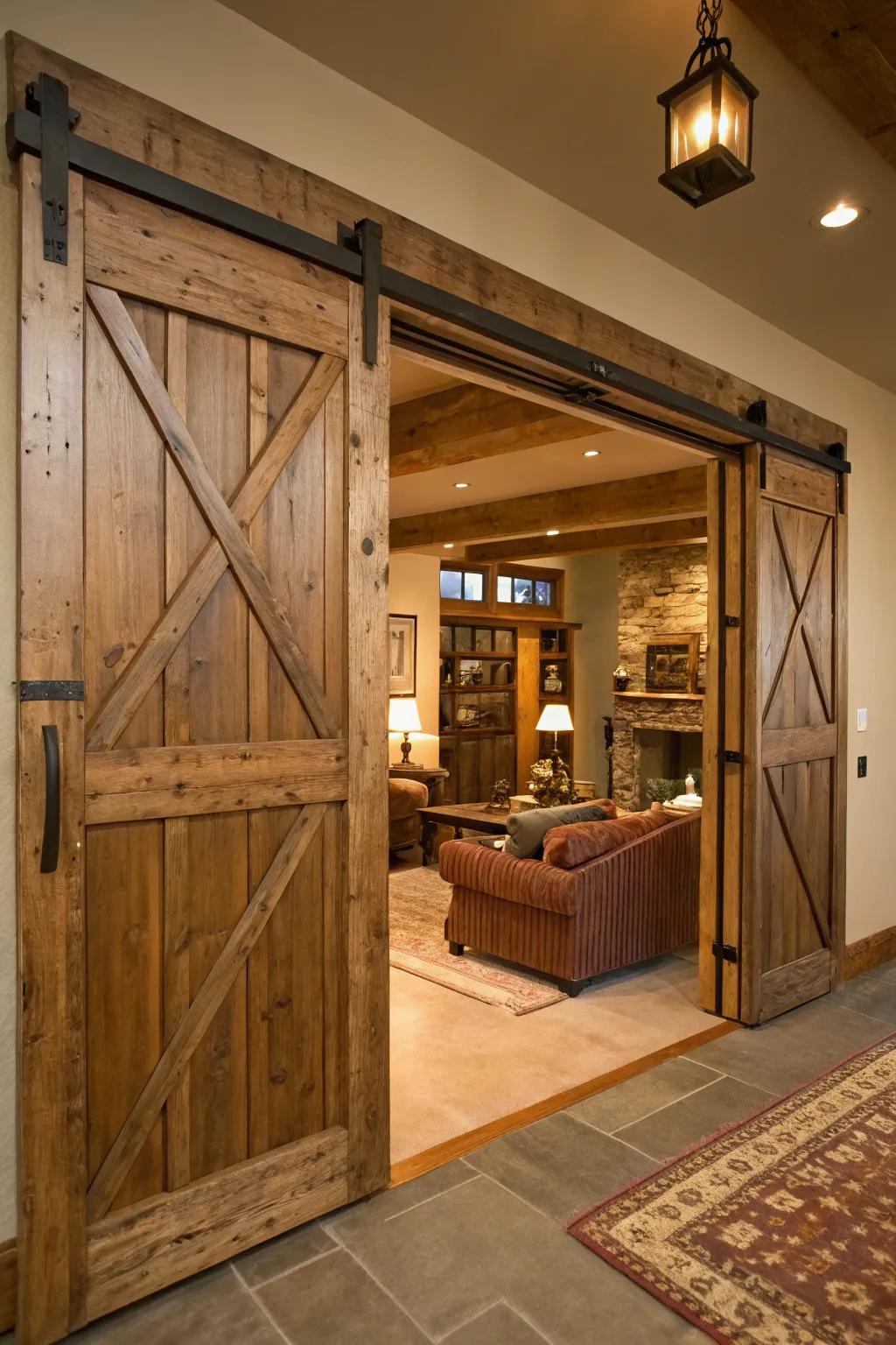 Infuse rustic charm through the incorporation of traditional barn doors.