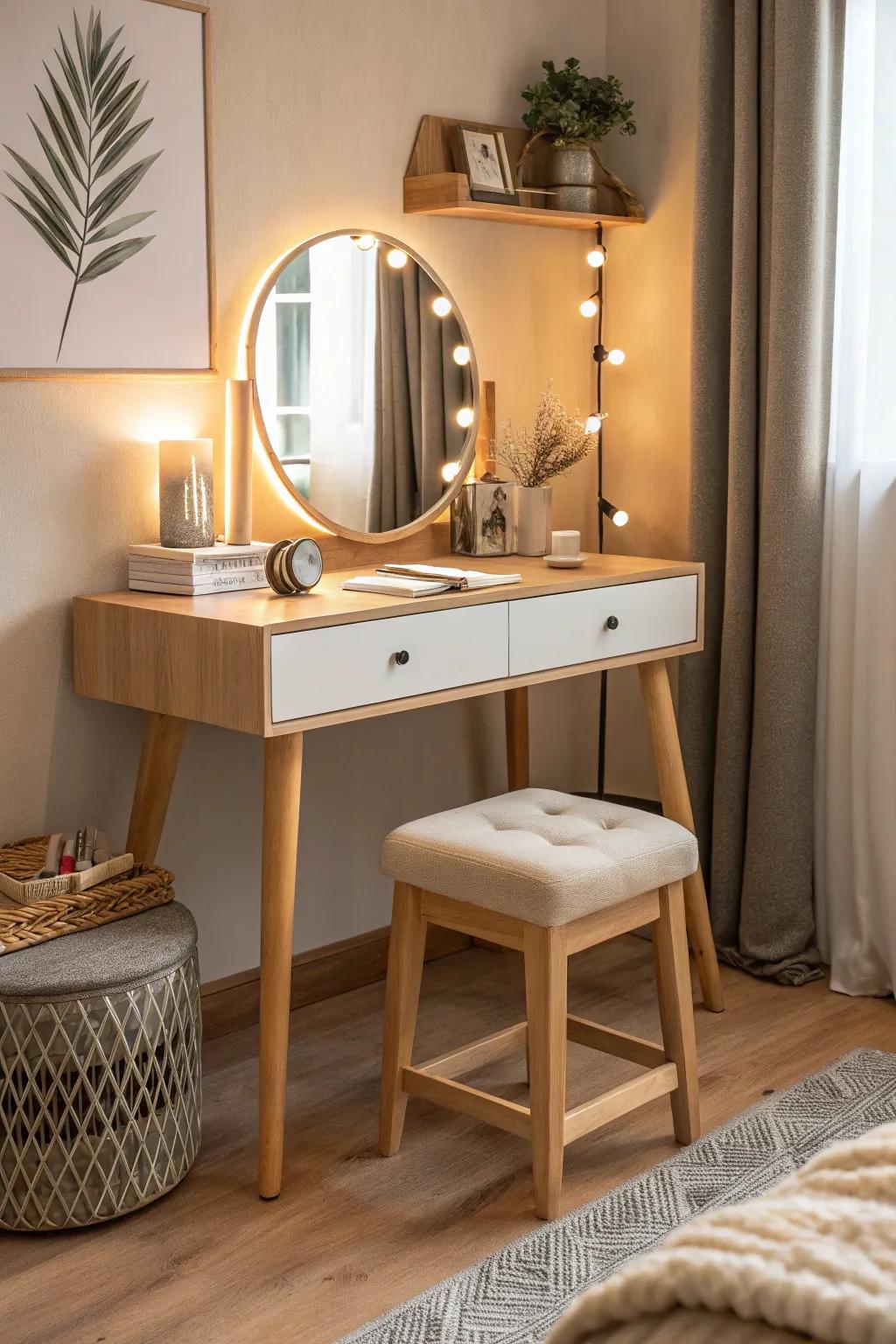 Infuse your dressing area with Scandinavian warmth and practicality.