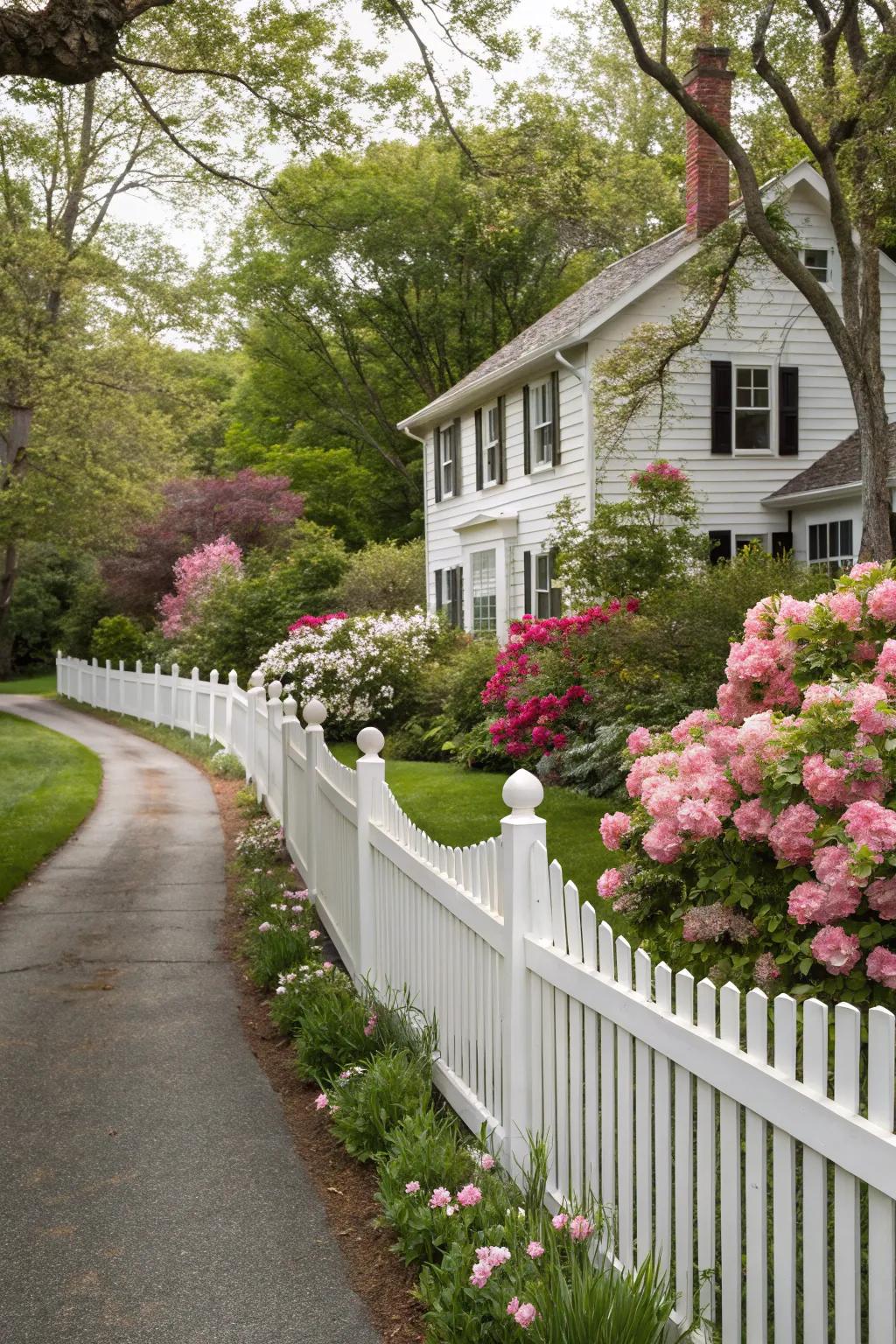 The traditional attraction of a pale slat fence remains eternally stylish.