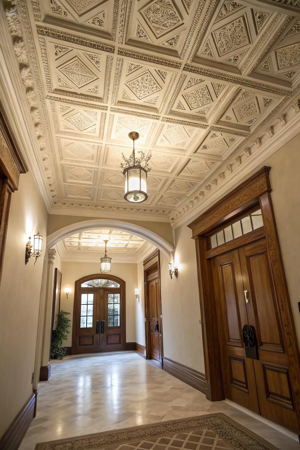 Panelled ceilings enrich any entryway with dimension and sophistication.