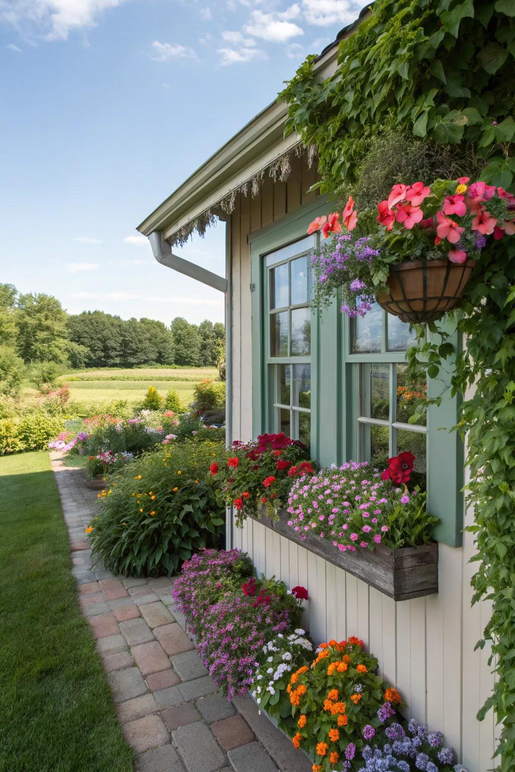 Floral boxes contribute appeal and chromatic richness to every shed.
