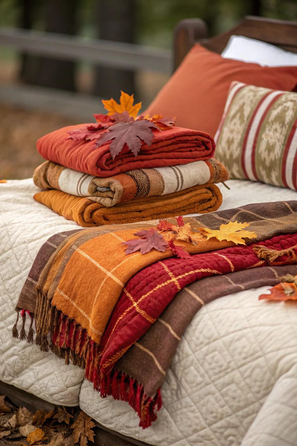Superimpose your bedding to provide additional warmth and solace during the autumn period.