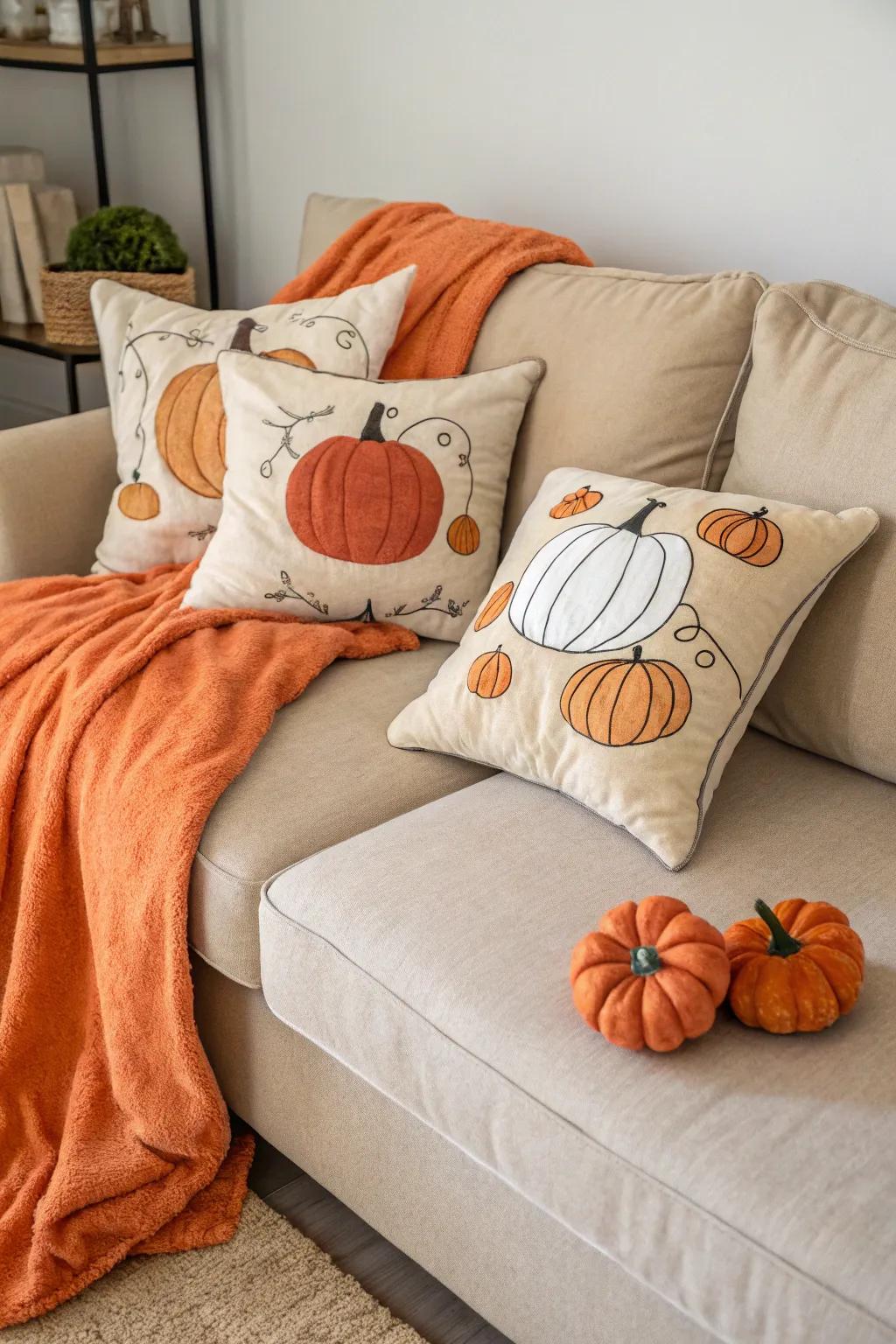 Gourd-inspired cushions to honor the essence of fall.