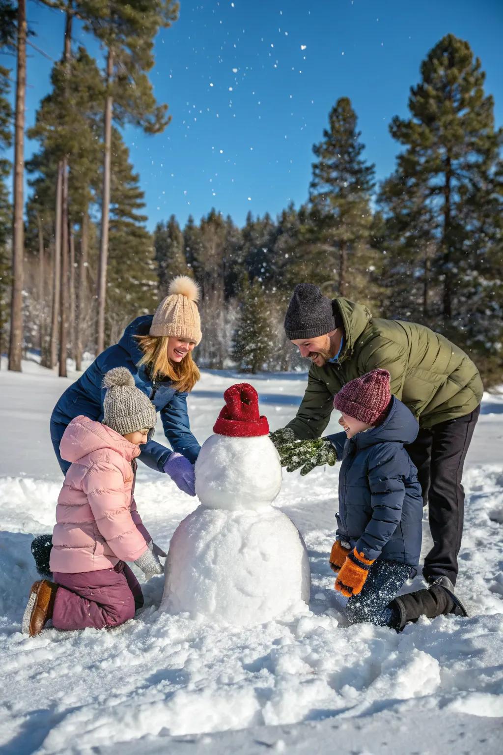 Capture the enchantment of a snowy day with an outdoor family photograph set in a winter wonderland.