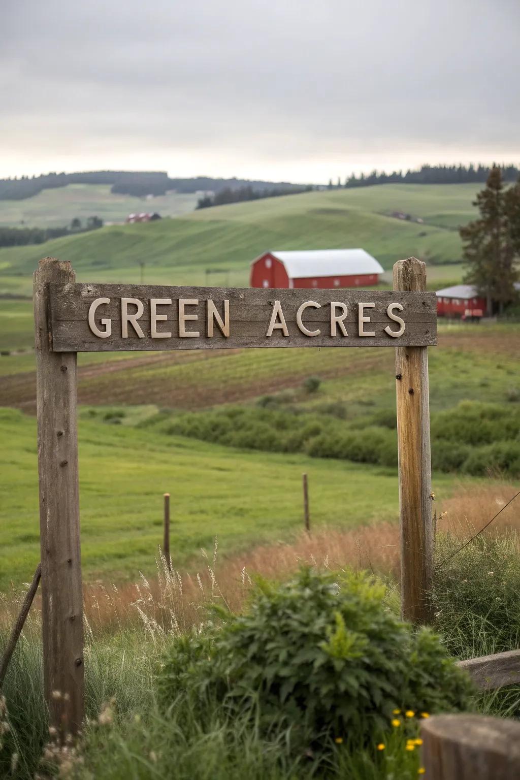 A pastoral timber and metal sign exuding charm and individuality.