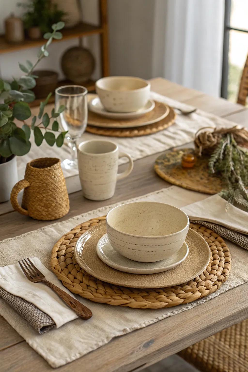 Natural tones enhance the calming farmhouse ambiance.