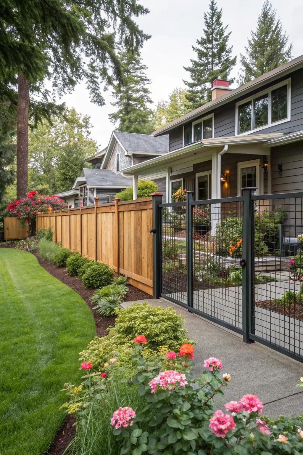 The amalgamation of different materials adds depth and character to your fence.