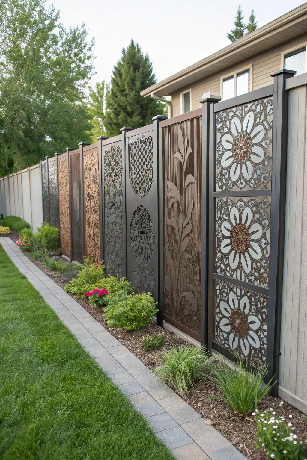 Metal sculptures impart a dash of artistry and refinement to your fence.