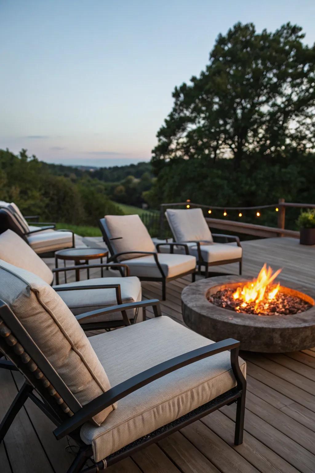 Casual lounge seating beckons you to unwind and relish the warmth.