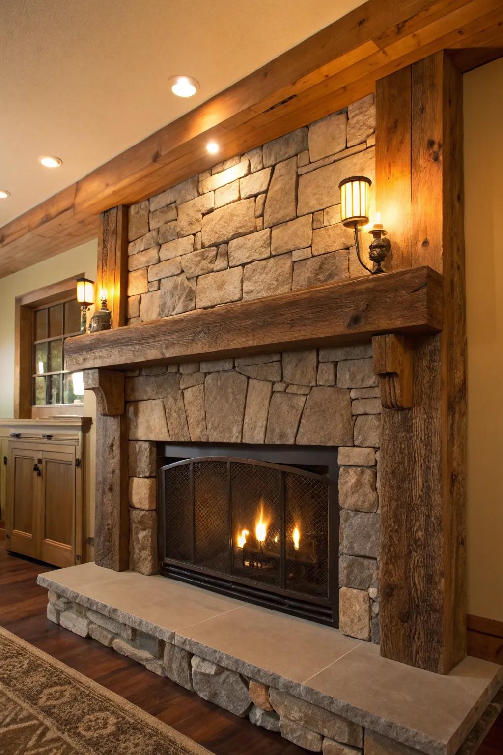 Infuse country allure with a recovered lumber mantel.